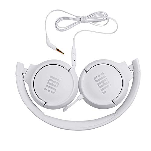 JBL Tune 500 Cuffie Sovraurali, Cuffia On Ear con Microfono e Comando Remoto ad 1 Pulsante, JBL Pure Bass Sound, Compatibile con Siri e Google, Leggere e Pieghevoli, Da Viaggio, Bianco