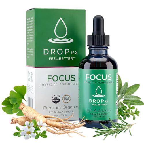 DropRx Focus, Liquid Drop Supplement for Memory, Brain Support, Clarity & Focus – Ginkgo Biloba and Ginseng Organic Herbal Blend – Made in USA by Dr. Nicole Saphier (2fl.oz)