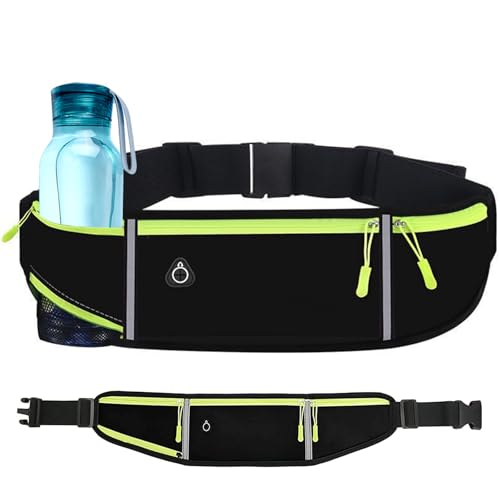 WOLMIK Cinturón para correr, ultra delgado, ligero, con múltiples bolsillos, impermeable, bolsa ajustable para entrenamientos, ciclismo, caminar, unisex, Black, 60 - 120 cm / 23.6 - 47 inch, Cinturón