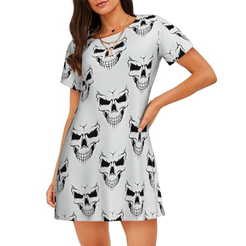 Chemise de nuit squelette femme Halloween légère manches courtes monochrome