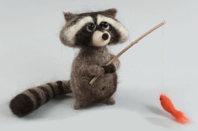 Wizardi Beginner Needle Felting Kit for Adults - Racoon. Animal Felting Kit 4,92x6,69 Inches. Felting Tools. Wool Felting Supplies. Felt Crafts. Wool Felt. V-133C Charivna Mit