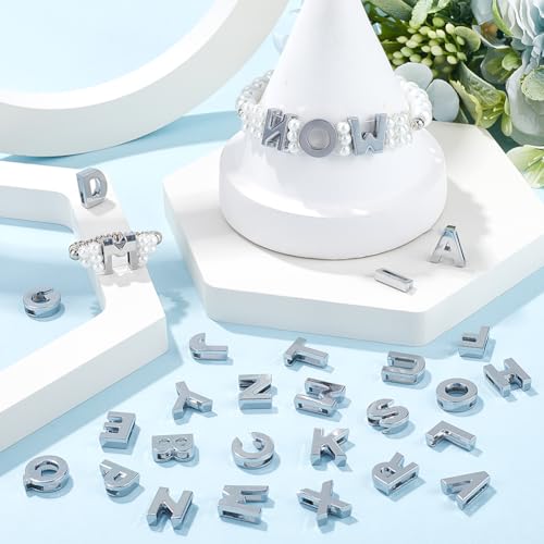 SUNNYCLUE 1 Box 52Pcs 26 Styles Alphabet Letters Charm Beads Alloy Slide Charms Bulk Metal Art 3D A-Z letter Alphabets Loose Alphabetic Bead Charm for jewellery Making DIY Necklace Bracelet Craft Wome - Image 4
