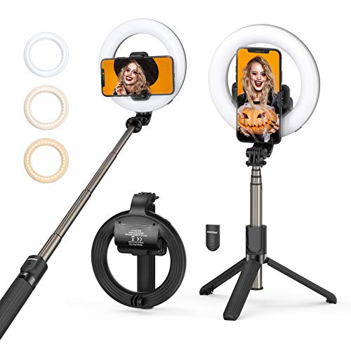 LED Ring Light with Tripod Stand & Phone Holder & Bluetooth Remote, Mpow Rechargeable Dimmable Selfie Ring Light for Live Streaming & Makeup, YouTube Video, Photography, Compatible with iOS/Android