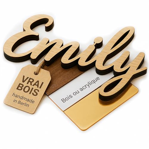 Prénom en Bois Personnalisé – Lettrage Bois & Acrylique Effet 3D – Plaque Porte Chambre Enfant, Déco Murale, Cadeau Naissance Baptême Mariage - TIEFENWERK®
