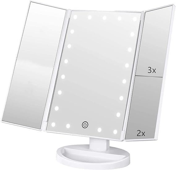 Espejo Maquillaje con luz y Aumento 2X 3X para tocador de Maquillaje con luz, Baño o Regalo para Chicas Adolescentes – Espejo Aumento con luz Ideal para cosmetica Mujer y Espejo tocador. (Blanco)