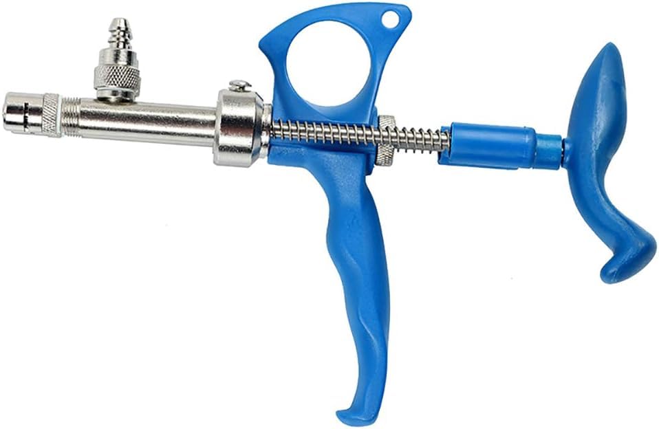 LeTkingok Veterinary Double Needle Continuous Syringe Vaccine Syringe Immunization Special Syringe 0.1-0.5ML Adjustable