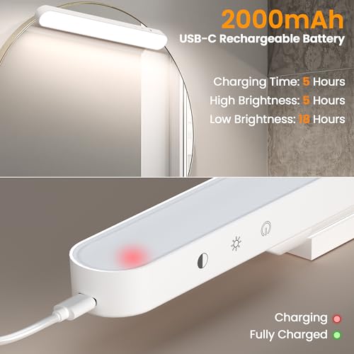 YLXS 2 Pack Wireless Makeup Light Bar, Rechargeable Vanity Lights for Mirror with 3 Color Modes, Bathroom Magnetic Stick on Mirror Light, Gift for Women