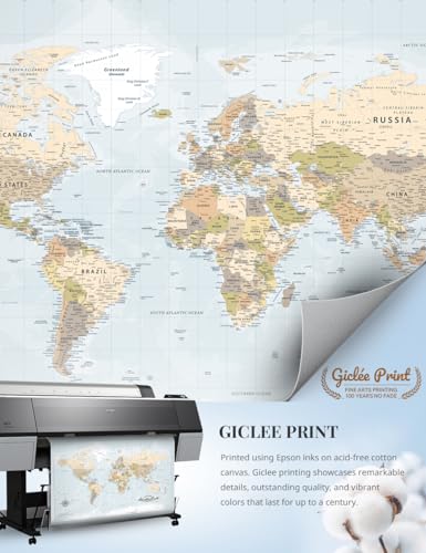 Image of IPIC - Canvas World Maps for Wall Decor, Push Pin Map Decor to Mark Travels, World Travel Map Print for Home, Office, Study, and RV, Ready to Hang