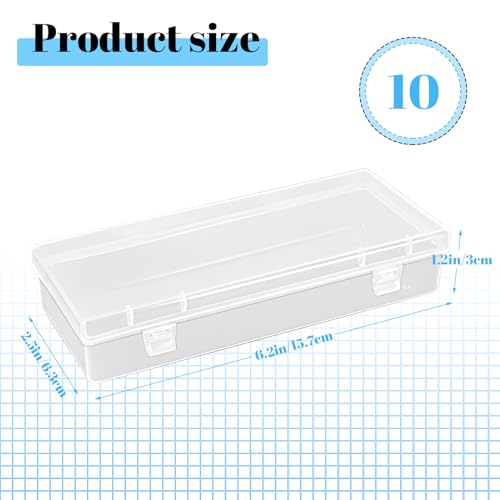 Image of 10 Pcak 6'' Plastic Storage Boxes, Small Storage Containers with Hinged Lids, Rectangle Clear Boxes for Beads, Jewelry, Game Pieces, Pens and Crafts Items(6.2'' x 2.5'' x 1.2'')
