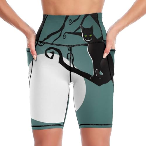 Legging court femmes chat noir et lune pour le sport en taille S