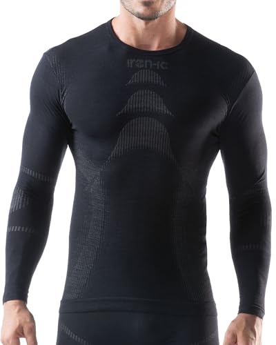 Iron-Ic - T-Shirt Uomo Maniche Lunghe EXPYRA Merino Seamless Termica Comfort - Maglia Tecnica con Traspirazione Ottimale - Art. 202006 (S/M, Nero)