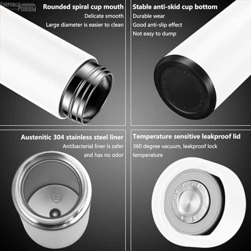 Image of CORPORATE PORIUM Your Name Printed Stainless Steel Vacuum Insulated Bottle With Tea Filter | 500 ML | Easy to Carry | Leakproof Personalized Gift Flask | Permanent Printing (White)