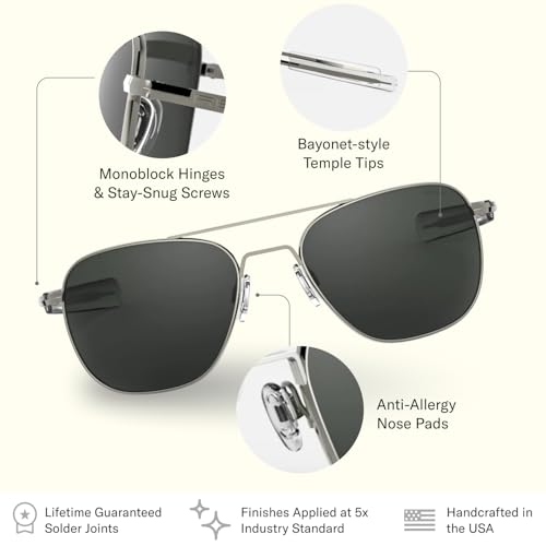 Randolph USA | Gunmetal Classic Aviator Sunglasses for Men or Women 100% UV4