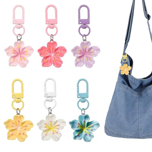 Lot de 6 Porte-Clés en Forme de Fleur pour Femmes, Pendentifs Esthétiques pour Sacs, Porte-Clés Fleur Mignon, Pendentif Fleur de Cerisier, Charms pour Sacs