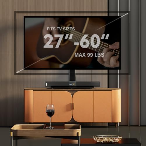 Image of Universal Swivel /Table Top TV Stand 27 to 60 inch TVs 80 Degree Swivel, 4 Level Height Adjustable, Heavy Duty Tempered Glass Base, Holds up to 99lbs Screens, HT04B-001