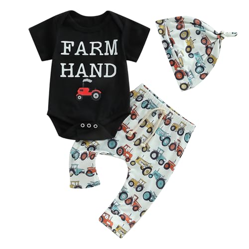 Image of Baby Layette Set Infant Boy Farm Animals Bodysuit Clothes Letter Romper+Pants Newborn Coming Home Outfit with Hat