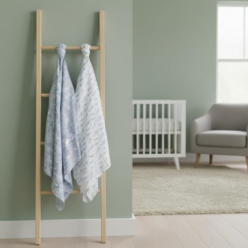 Image of aden + anais Boutique Organic Cotton Muslin Swaddle 2 Pack, Breathable Baby Receiving Blanket, Soft and Lightweight Wrap, Diaper Bag Must Have, Oceanic