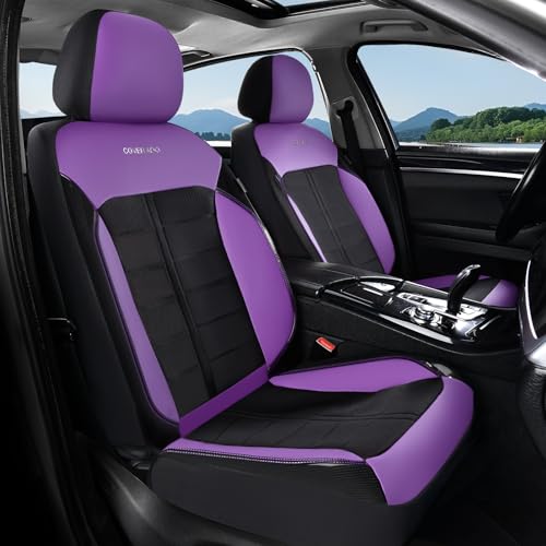 Image of Coverado Leather And Air Mesh Seat Cover, Car Seat Cover Front Seats, 3D Breathable Seat Protectors Sports Carbon Fiber Airbag Compatible Comfort Universal for Most Cars, Van,Trucks, SUV, Black&Purple