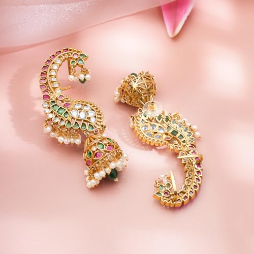 Image of Rubans Jhumka Earrings Kundan and Pearl Traditional Festive Jewellery Gift for Women & Girls