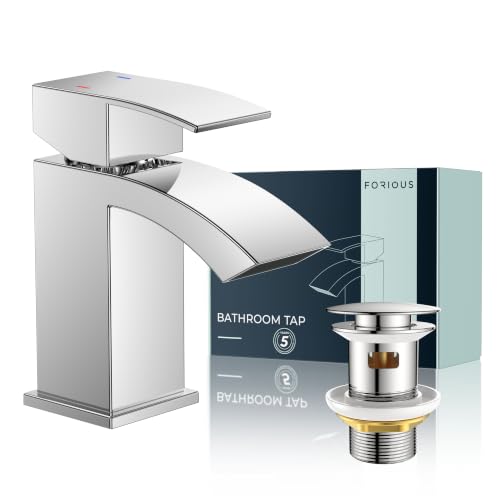 Image of FORIOUS® Bathroom Sink Taps Waterfall, Basin Tap 60mm Spout Height, Chrome