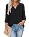 Messic Tunic Tops for Ladies, Women's Plus Size Long Sleeve Shirts 3/4 Roll-up Sleeve Button Casual Chiffon Tunic Tee Shirts (Black,XX-Large)