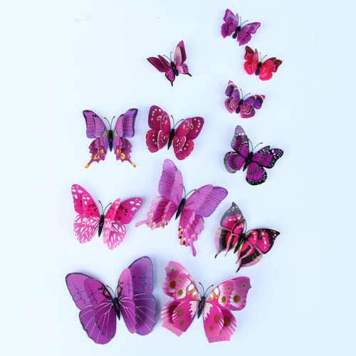 Image of JAAMSO ROYALS Dark Pink 3D Magnet Butterfly Stickers for Wall, Decoration Items, Stickers, Wall-Decor, Butterflies for Walls Decoration (Set of 12)-Self-Adhesive