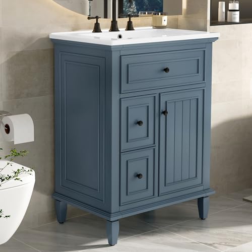 roomfitters 24" Bathroom Vanity with Sink, Solid Wood Frame, Flip