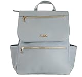 Roo and Bear Premium Vegan Leather Diaper Bag Backpack – Large Designer Baby Bag, Stylish Diaper Backpack with Stroller & Crossbody Straps & Multiple Compartments (Powder Blue)