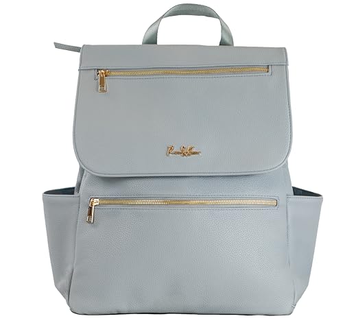 Image of Roo and Bear Premium Vegan Leather Diaper Bag Backpack – Large Designer Baby Bag, Stylish Diaper Backpack with Stroller & Crossbody Straps & Multiple Compartments (Powder Blue)