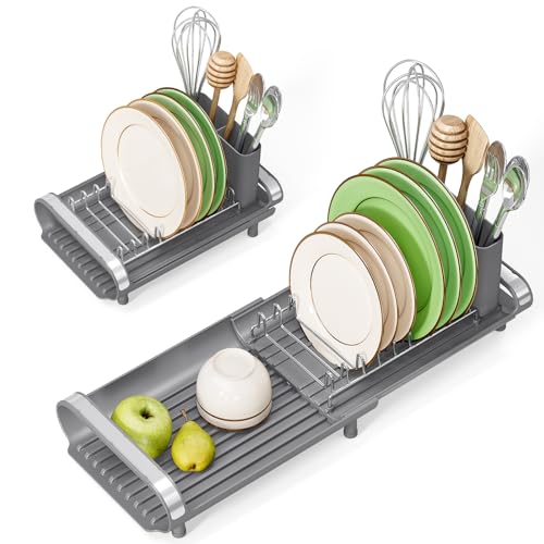 TOOLF Small Dish Drying Rack, Mini Expandable Compact...