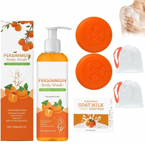 Natural Persimmon Soap and Persimmon Body Wash Set Persimmon Soap for Old People Persimmon Soaps and Body Wash for Deep Cleansing Softens and Protects Skin (1 Set)