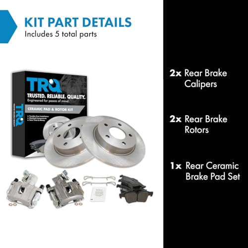Image of TRQ Rear Brake Pad and Rotor Set Ceramic Solid Rotors Calipers