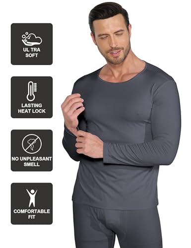ZUTY 4 or 3 Pack Long Sleeve Thermal Shirts for Men Fleece Lined Soft Thermal Underwear Warm Base Layer Tops3