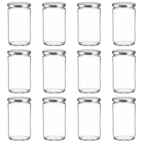 hocz 12x Einmachgläser 720 ml | mit Deckel Silber TO 82 | leere Gläser mit Schraubdeckel zum befüllen | Sturzgläser Schraubgläser Marmeladengläser Set | 12 Stück