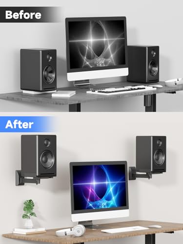 Image of suptek Large Dual Side Clamping Bookshelf Speaker Wall Mounting Bracket for Large Surrounding Sound Speakers, Hold up to 55lbs Black SPM201LB