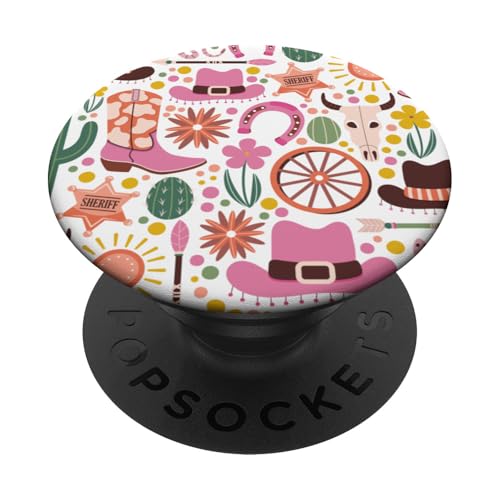 Cute Pink Cowboy Boot Cowgirl Hat Long Live Western Cowgirls PopSockets PopGrip Intercambiable