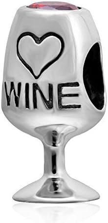 Red Wine Lover Glass Charms fit Pandora 925 Sterling Silver Love Heart Charm Bead Mothers Day Christmas Gifts for Women Girls