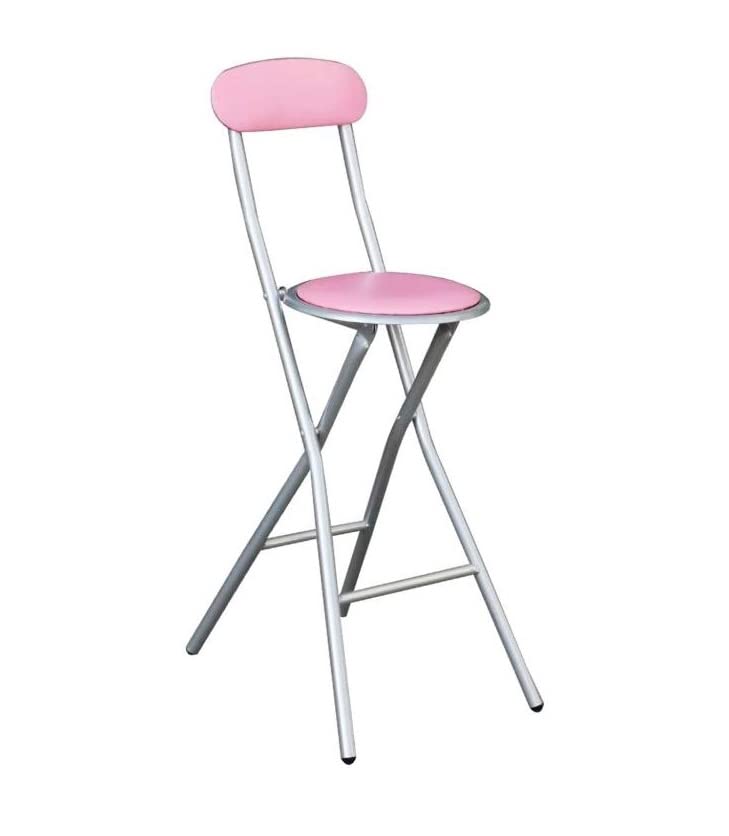 HOMION Colourful Folding Breakfast Round Padded Bar High Chair Stool Kitchen Garden Party Office Stool Seat Free Standing Caravan Camping Easy Folding Chair Bench (Pink) — image 1