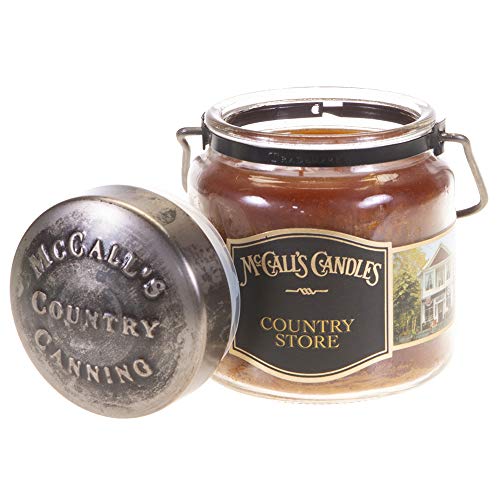 Image of McCall's Candles | Country Store | 16 oz Two-Wick Scented Candle | USA-Poured | Vintage Rustic Jar with Carrying Handle | Apple, Spice & Rosehip Fragrance