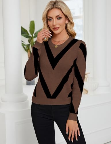 Image of Libsorge Womens Dressy Casual Color Block Striped Sweater Fall 2025 Trendy Outfits Lightweight Ribbed Knit Pullover Top