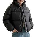 [link bleu] リンクブルー ブルゾン コート 中綿 ジャケット クロップド ショート 丈 秋 冬 あったか レディース (XXL, ブラック)