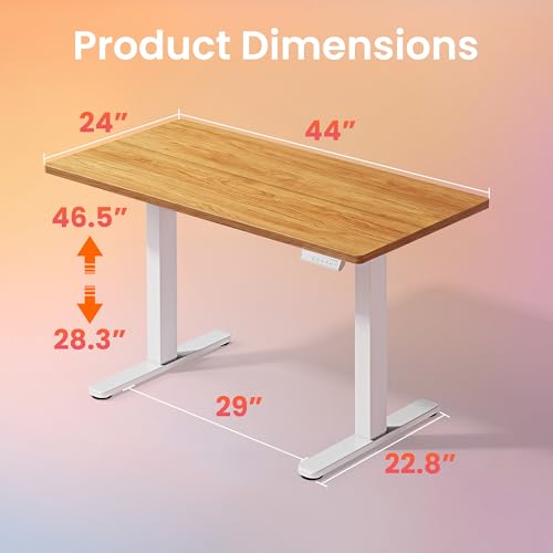 Image of HUANUO Electric Standing Desk,44 inch x 24 inch Height Adjustable Desk, 4 Memory Height Settings, Sit to Stand Up Desk for Home Office, with Headphone Hook, Cable Manager, Light Vintage Brown