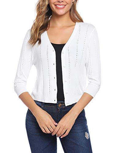 iClosam Women Open Front Cardigan 3/4 Sleeve Cropped Bolero Shrug