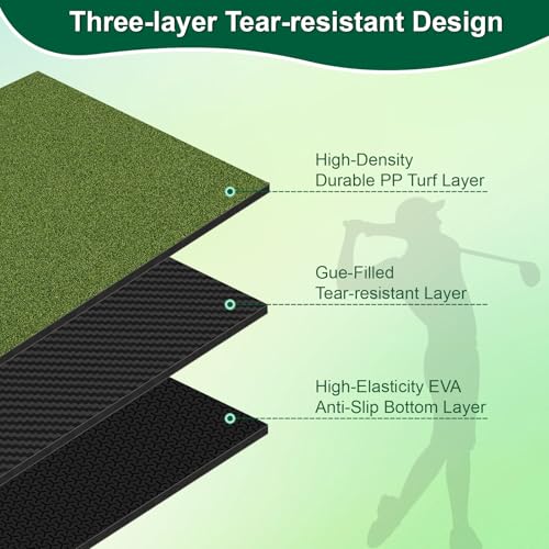 32/31mm High-density Turf Golf Mat, 5 * 3FT/5 * 4FT Golf Practice Mat with Rubber Tees, Golf Hitting Mat for Outdoor & Indoor, for Men Dad/Husband/Golfers - Image 3