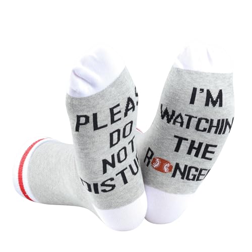 TSOTMO 2 Pairs Baseball Themed Gift Please Do Not Disturb I’m Watching The Baseball Lover Socks for Men(RANGERS socks)