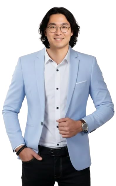 Men's Blazer, Light Blue, Formal Business Casual Style, Single Breasted