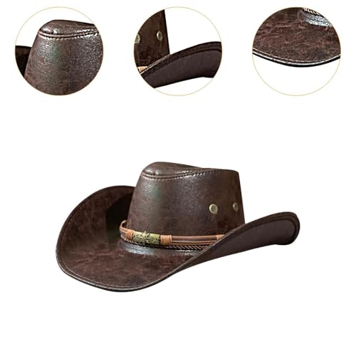 Image of Western Cowboy Hat for Men Women Jazz Top Hat for Travel Outdoor Performance Coffee