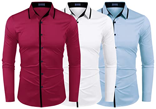 Image of Zombom Combo of Men's Cotton Blend Solid Regular Fit Casual Full Sleeves Shirts (Pack of 3)