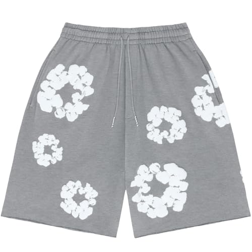 Short de Ville pour Homme, Coton Léger à Imprimé Fleuri avec Poches Latérales, Style Urbaïn Y2K pour Look Streetwear Plage ou Sport