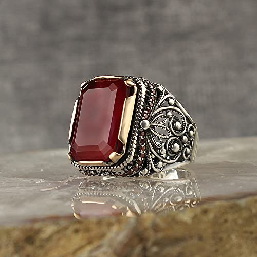 Paraiba Gemstone 925 Men Silver Ring with Garnet Stones, Handmade Mens Silver Ring,Turkish Man Silver Ring, Sterling Silver Ring for Men, Gift for Him, Boyfriend Gift2